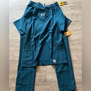 NEW Carhartt TEAL Utility SCRUBS SET with Pockets - M